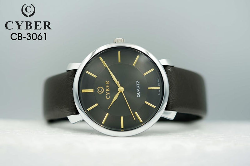 Elegant Cyber CB-3061 Quartz Wristwatch with Black Leather Strap