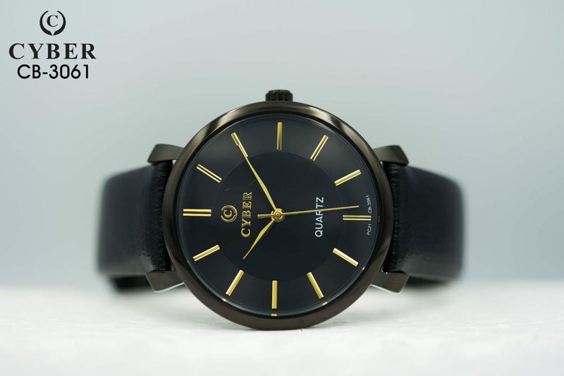 Elegant Cyber CB-3061 Quartz Wristwatch with Black Leather Strap