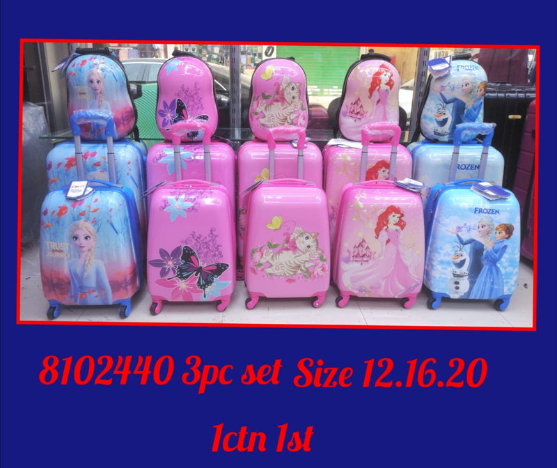 Frozen and Princess 3-Piece Kids' Luggage Set with Backpacks