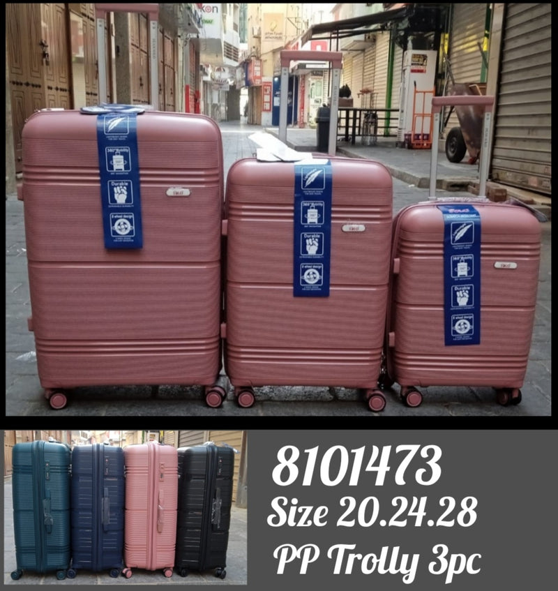 Rose Gold 3-Piece PP Trolley Luggage Set