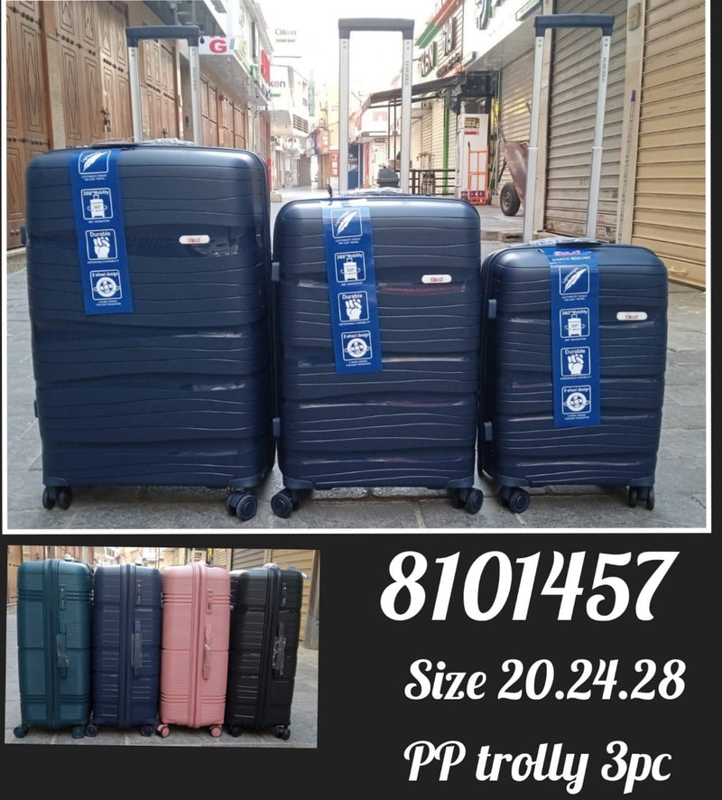 Blue 3-Piece PP Trolley Luggage Set