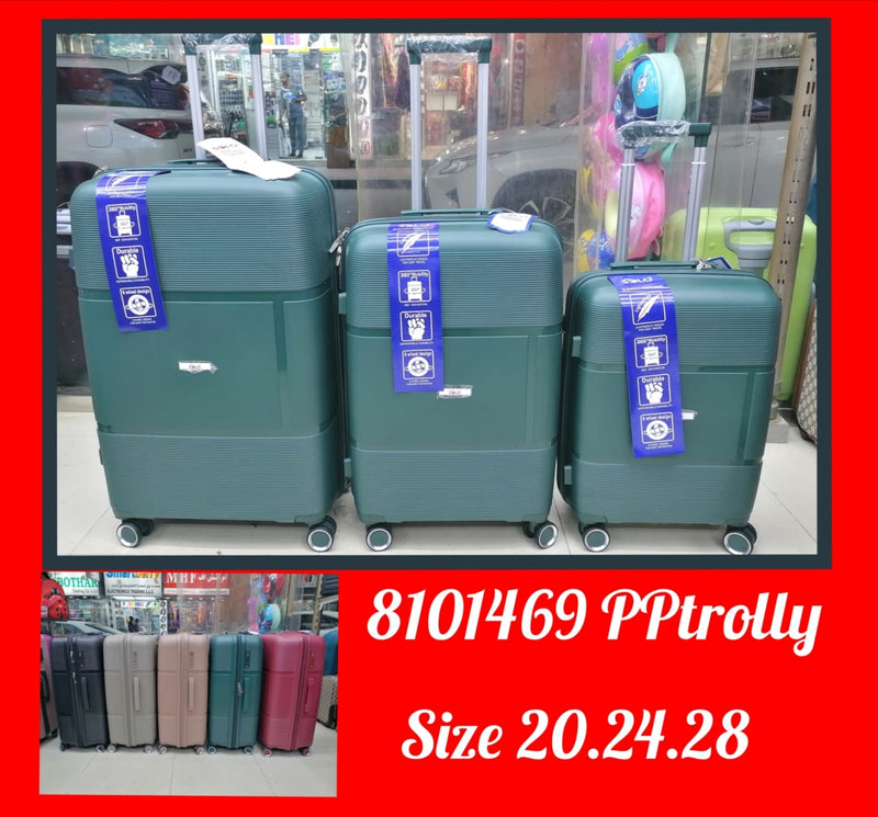 Green 3-Piece PP Trolley Luggage Set