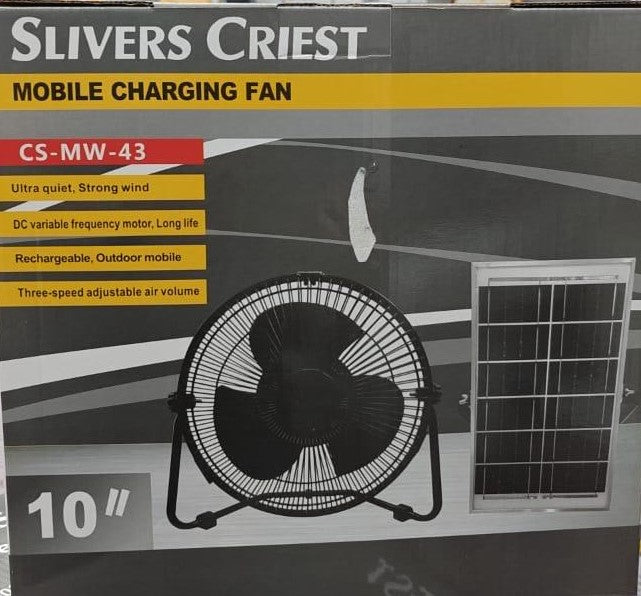 Portable Rechargeable Fan with Solar Panel - Silver Crest CS-MW-43