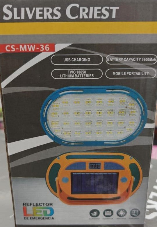 Powerful Portable Spotlight with USB Charging and Solar Panel - Silver Crest CS-MW-36