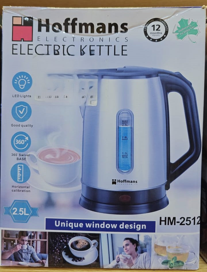 Hoffmans Electric Kettle: 2.5L, 360° Swivel Base, LED Lights