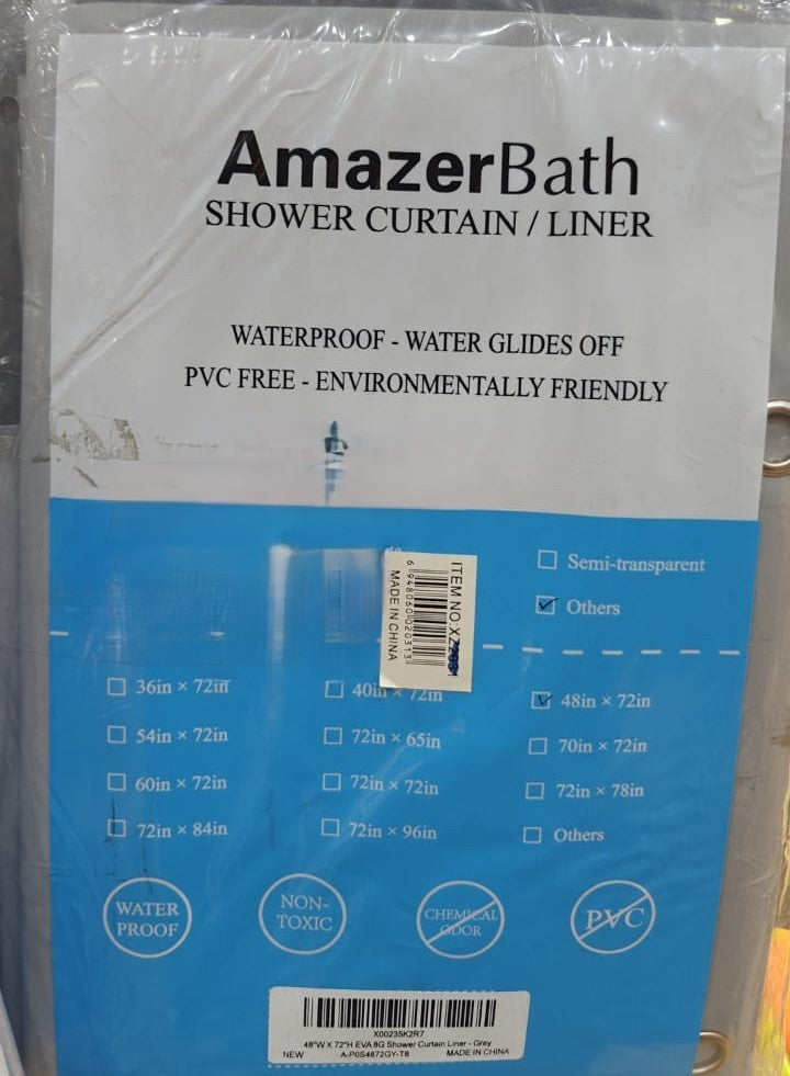 AmazerBath Waterproof PVC-Free Shower Curtain Liner - Grey