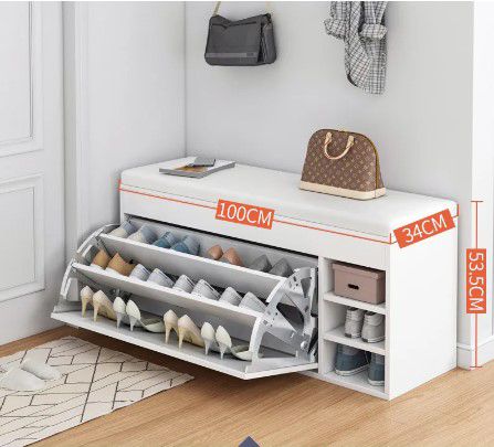 Corner Shoe Rack with Bench, Space-Saving Storage Solution for Entryway,White