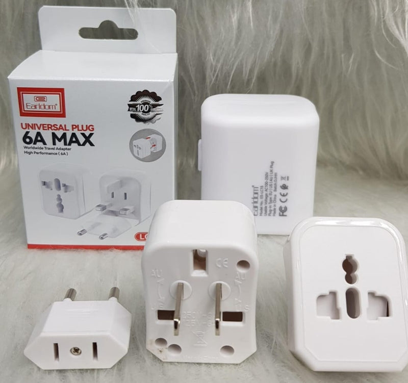 Earldom Universal Plug 6A Max - Worldwide Travel Adapter, Compact and Portable