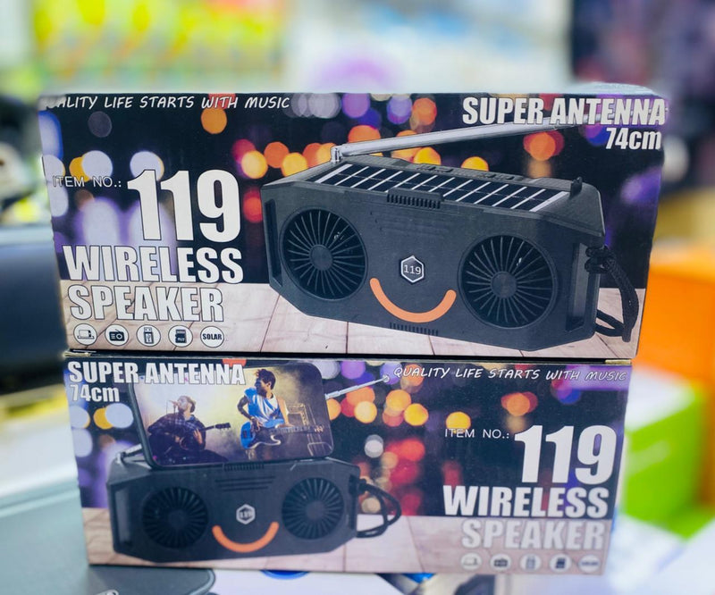 119 Wireless Speaker - Super Antenna, Powerful Sound, Built-in Fan, Phone Holder, Outdoor Speaker