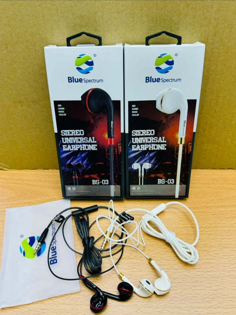 Blue Spectrum BS-03 Stereo Earphones - Crisp Sound, Comfortable Fit, Universal Compatibility