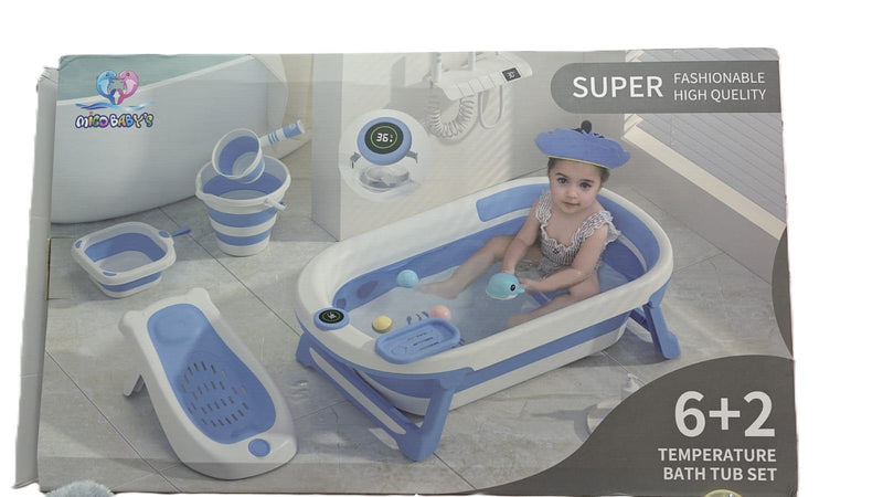 6+2 Baby Bath Tub Set with Temperature Display: Safe & Fun for Babies with 6 Accessories