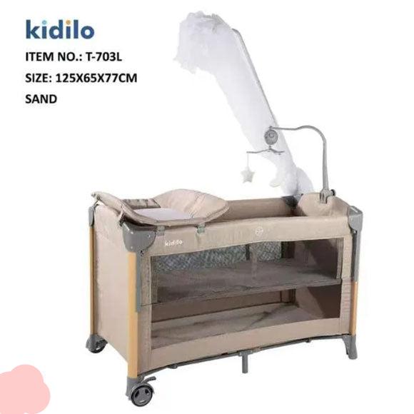 Kidilo T-703L Portable Baby Crib with Changing Station and Canopy - Perfect for Travel and Home