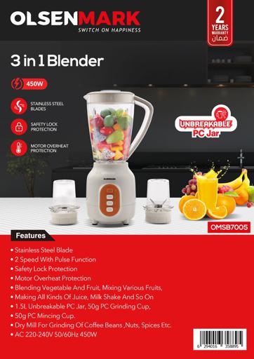 3 In 1 Blender/Unbrekble 1.5LJar/450W1x6