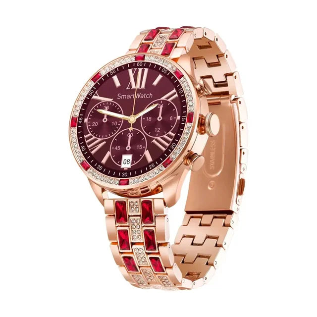 GEN 12 Smart Watch - Elegant Burgundy & Gold Timepiece with Roman Numerals