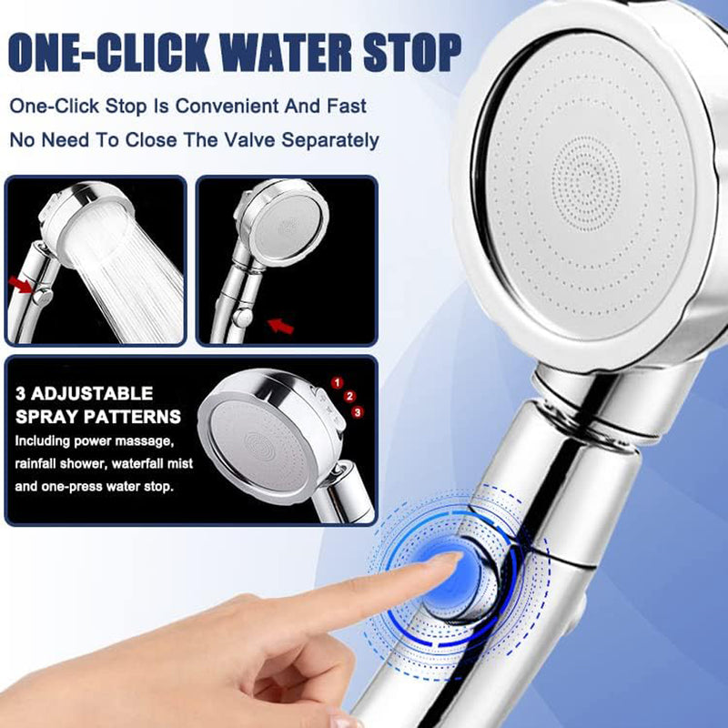 3 Modes High Pressure Big Boost Shower Head Water Saving Chrome Round ABS Rainfall Shower With Stop Button Bathroom Accessoies