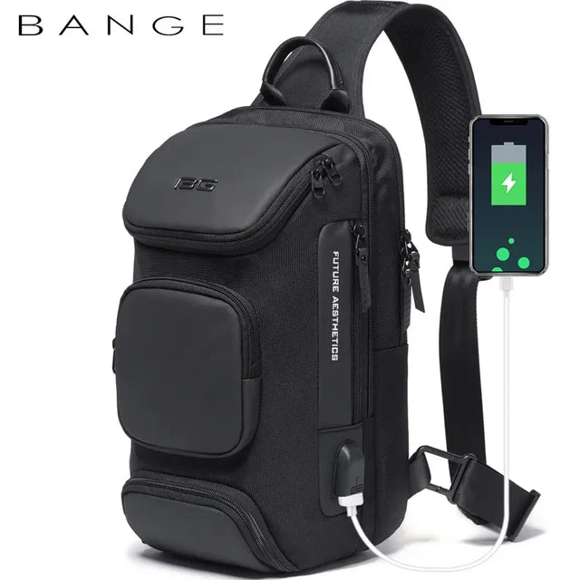 7086 sling bag with USB 35*12*21cm 0.5kg