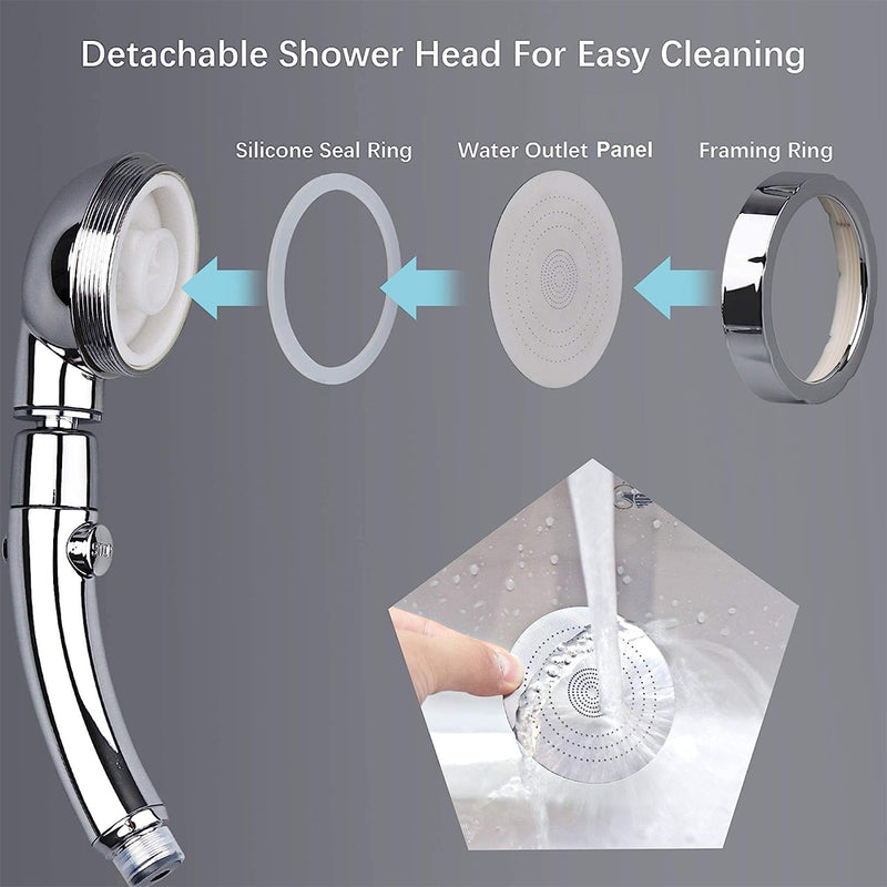 3 Modes High Pressure Big Boost Shower Head Water Saving Chrome Round ABS Rainfall Shower With Stop Button Bathroom Accessoies