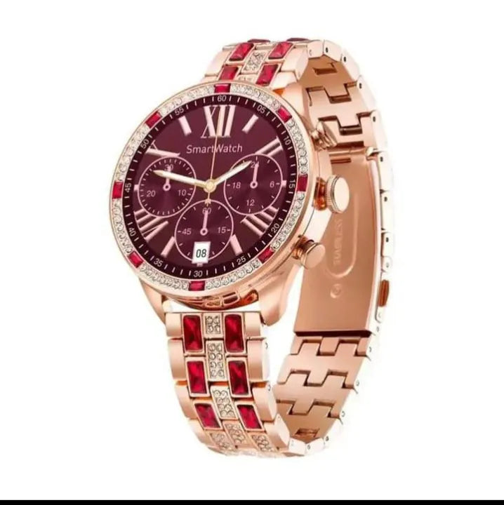 GEN 12 Smart Watch - Elegant Burgundy & Gold Timepiece with Roman Numerals