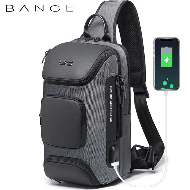 7086 sling bag with USB 35*12*21cm 0.5kg