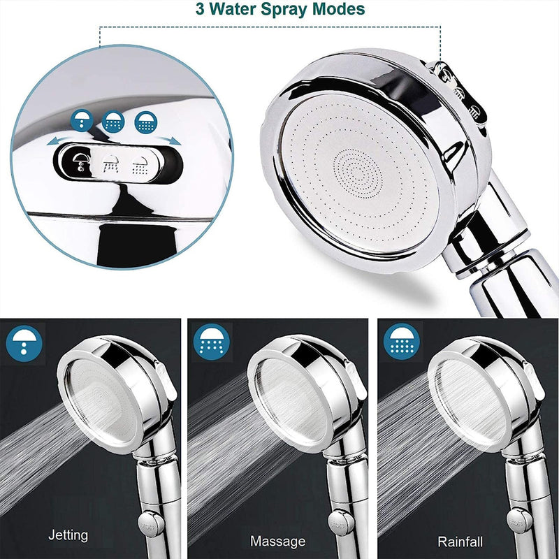 3 Modes High Pressure Big Boost Shower Head Water Saving Chrome Round ABS Rainfall Shower With Stop Button Bathroom Accessoies