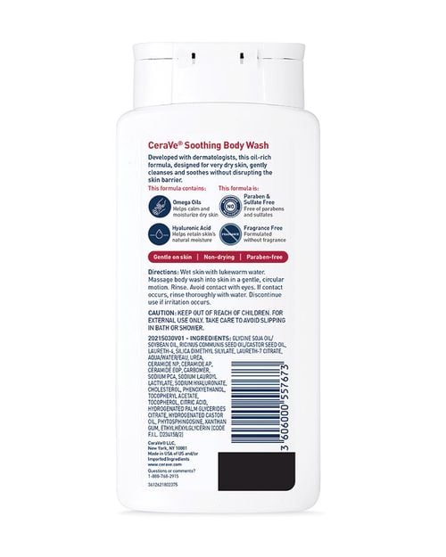 CeraVe Soothing Body Wash for Very Dry Skin | Hydrating & Gentle Cleanser | 10 fl oz (296 ml)