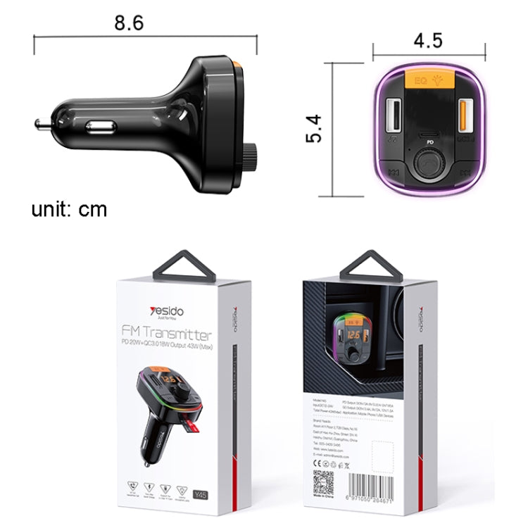 Y45 FM Transmitter Car  Charger Input:DC12-24V Total Power:43W(MAX)