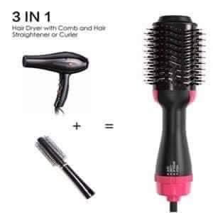 One Step 3 in1 Hair Dryer Volumizer Ceramic Heating Hot Air Styling Brush- Hairdryer Comb, Hair Straightener Brush, Hair Curler Styler Brush