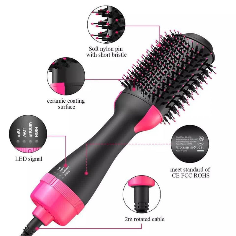 One Step 3 in1 Hair Dryer Volumizer Ceramic Heating Hot Air Styling Brush- Hairdryer Comb, Hair Straightener Brush, Hair Curler Styler Brush