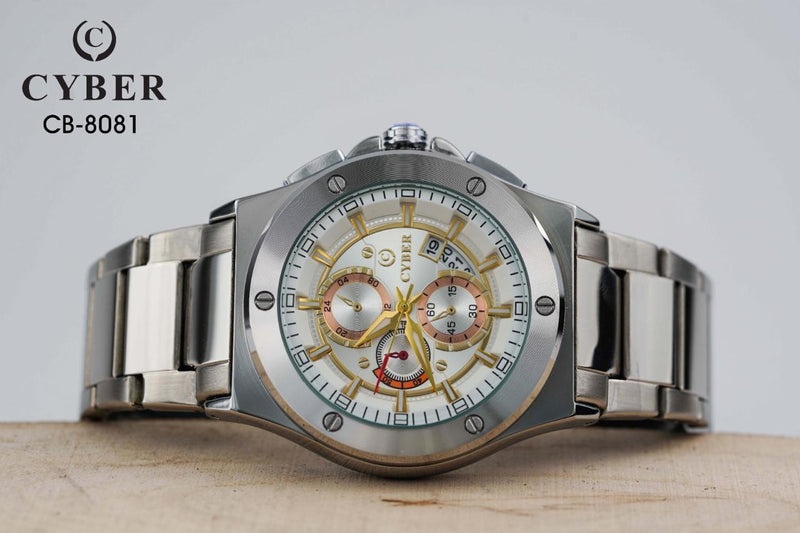 Cyber CB-8081 Chronograph Watch – Stainless Steel Band & Green Dial | Premium Men's Watches UAE