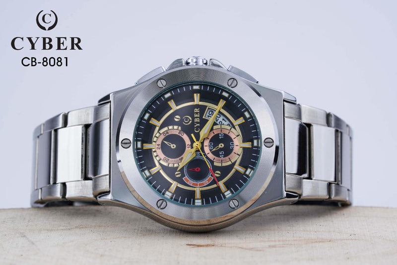 Cyber CB-8081 Chronograph Watch – Stainless Steel Band & Green Dial | Premium Men's Watches UAE