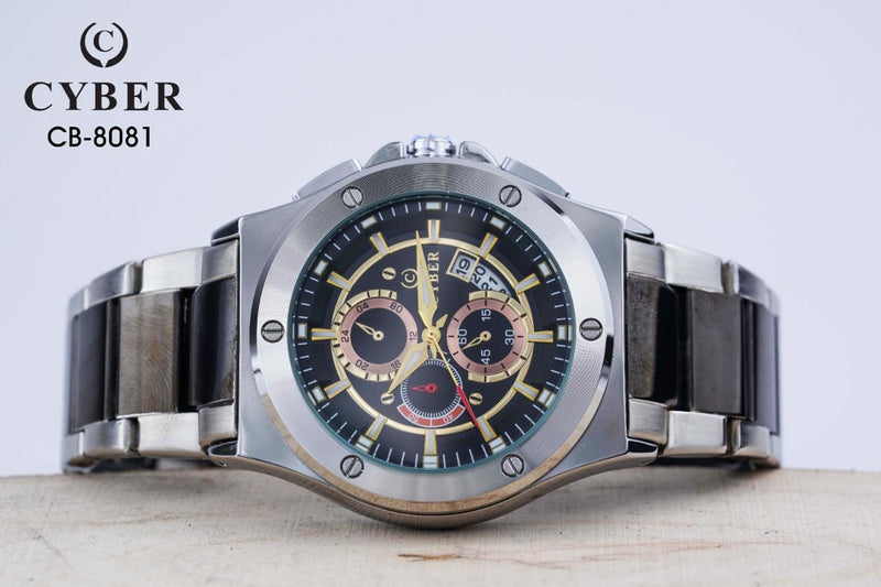 Cyber CB-8081 Chronograph Watch – Stainless Steel Band & Green Dial | Premium Men's Watches UAE