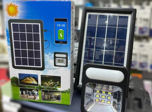 Portable Solar-Powered LED Light with Wireless Charging and USB Ports