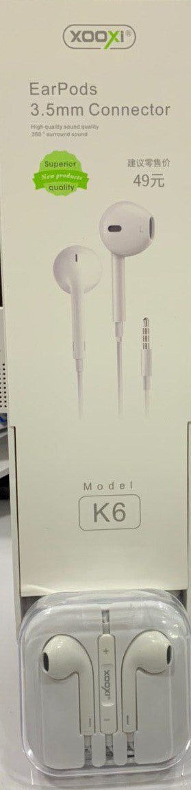 XOOXI K6 EarPods with 3.5mm Connector and Superior Sound Quality