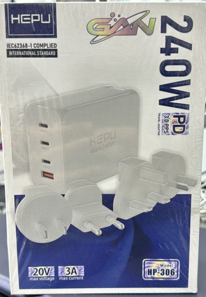 HEPU HP-306: Powerful 240W GaN Travel Adapter with PD 3.0 and PPS