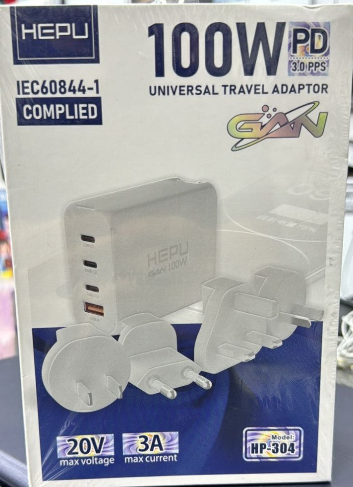 HEPU HP-304: Powerful 100W GaN Travel Adapter with PD 3.0 and PPS