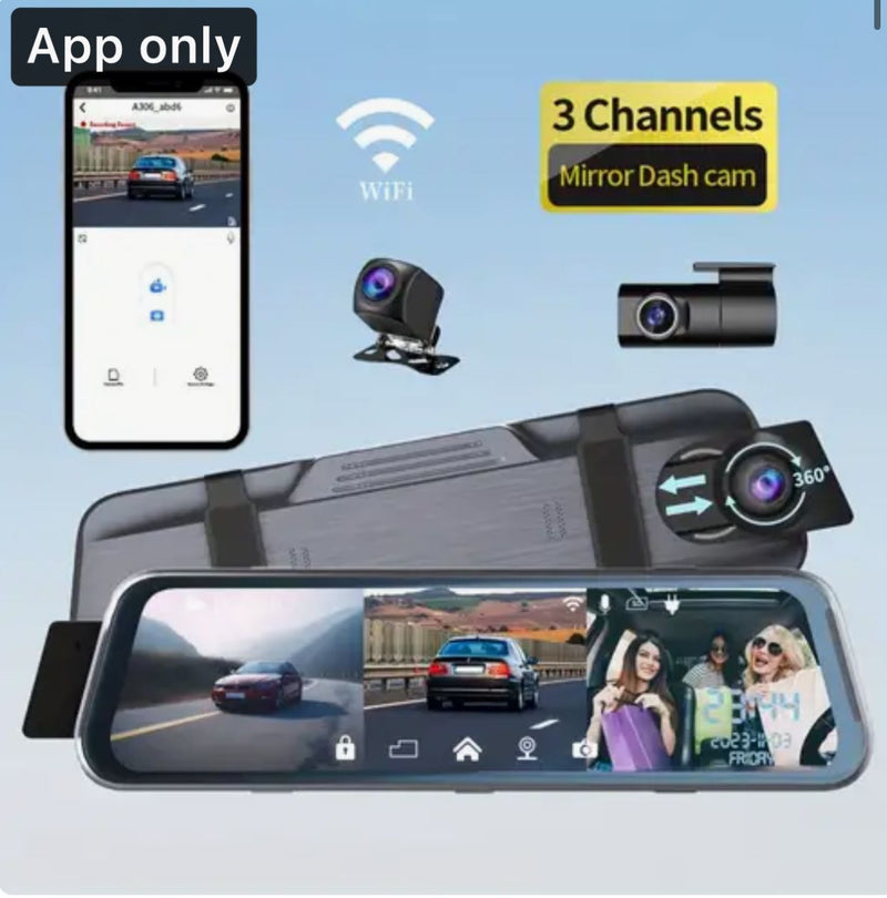 360° Mirror Dash Cam with App Control and WiFi - Full Car Coverage