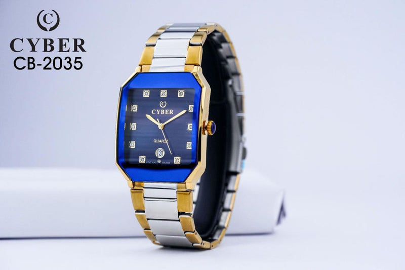 Cyber CB-2035 Quartz Watch with Gold Accents & Date Display | Elegant Men's Watches UAE