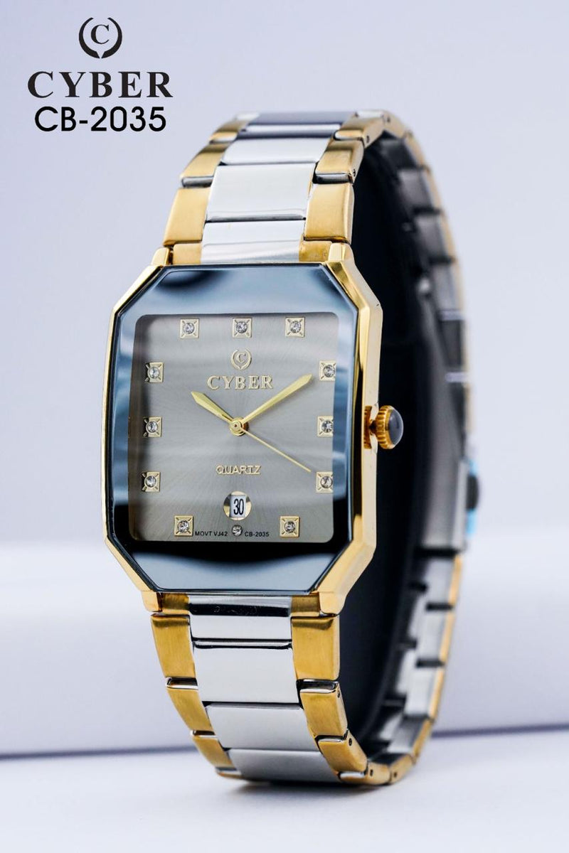 Cyber CB-2035 Quartz Watch with Gold Accents & Date Display | Elegant Men's Watches UAE