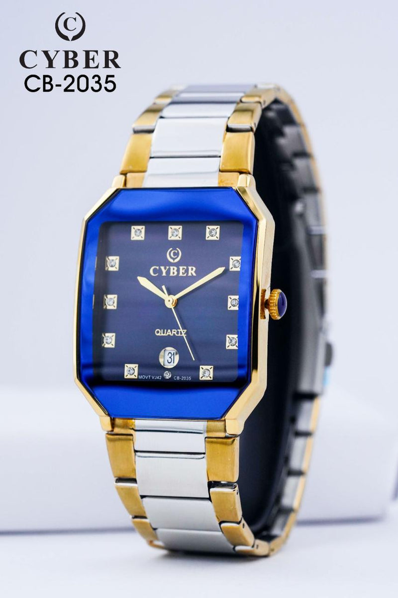 Cyber CB-2035 Quartz Watch with Gold Accents & Date Display | Elegant Men's Watches UAE