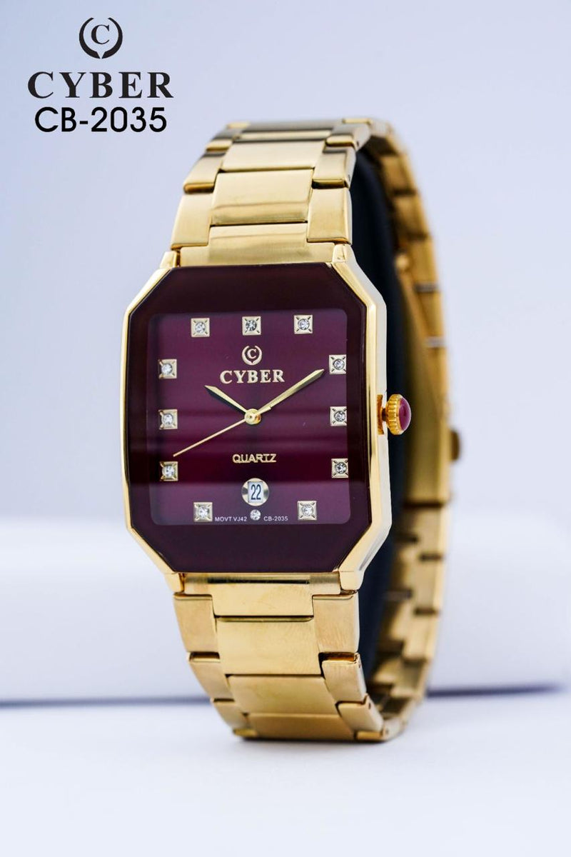 Cyber CB-2035 Quartz Watch with Gold Accents & Date Display | Elegant Men's Watches UAE