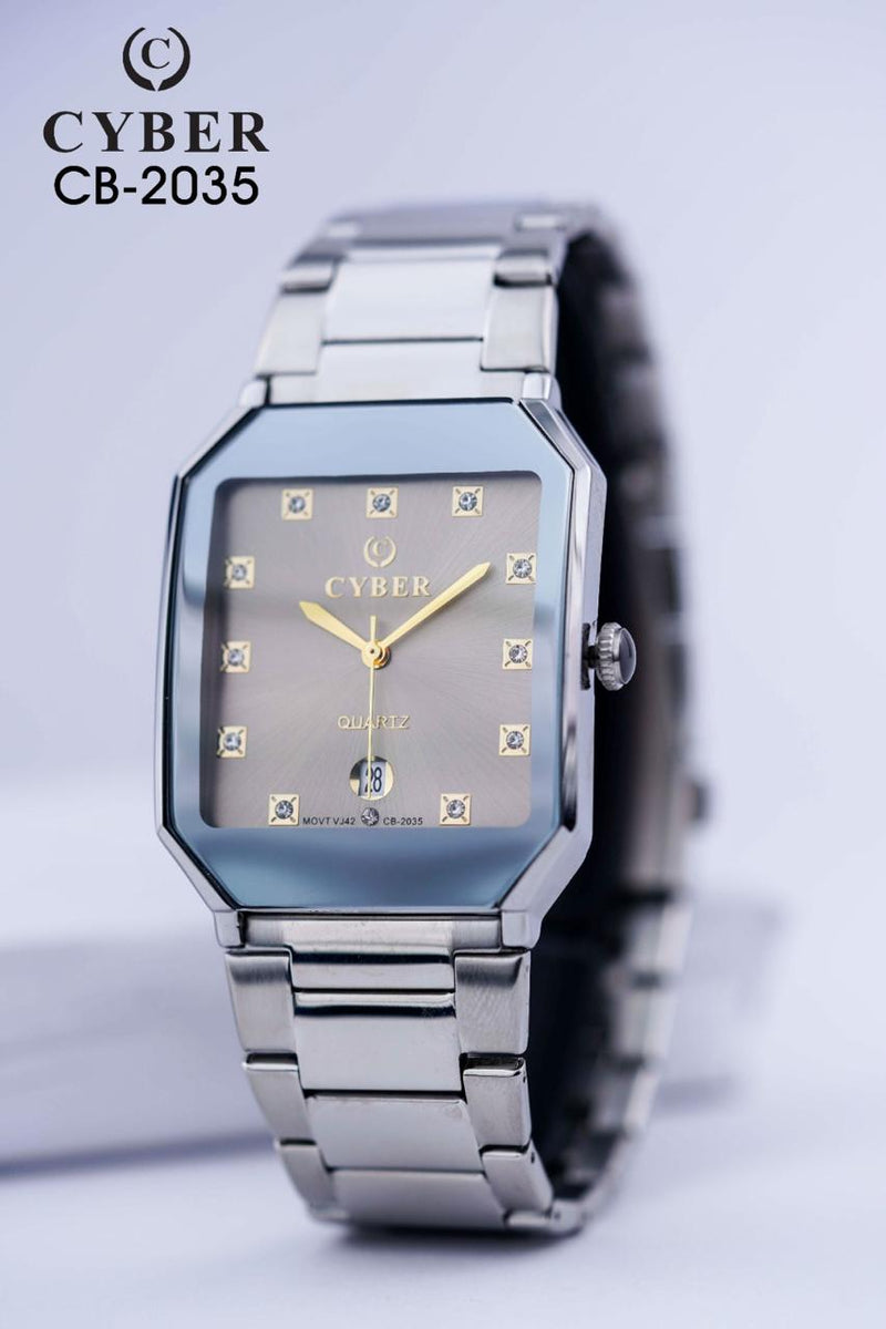 Cyber CB-2035 Quartz Watch with Gold Accents & Date Display | Elegant Men's Watches UAE