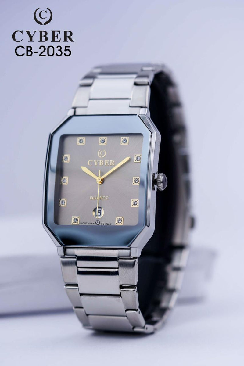 Cyber CB-2035 Quartz Watch with Gold Accents & Date Display | Elegant Men's Watches UAE