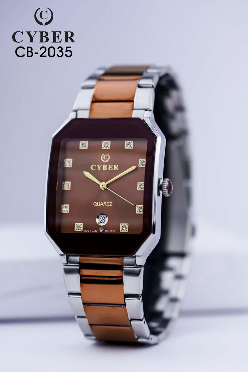 Cyber CB-2035 Quartz Watch with Gold Accents & Date Display | Elegant Men's Watches UAE