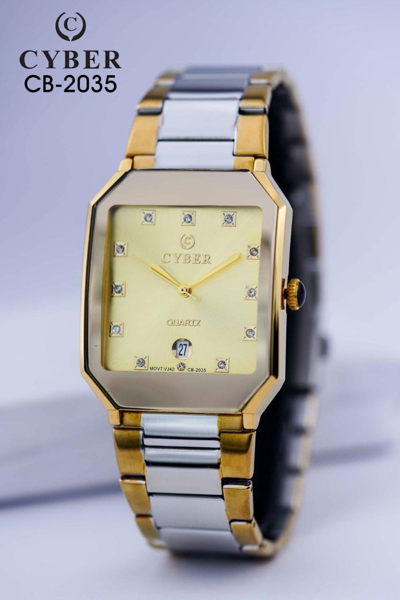 Cyber CB-2035 Quartz Watch with Gold Accents & Date Display | Elegant Men's Watches UAE