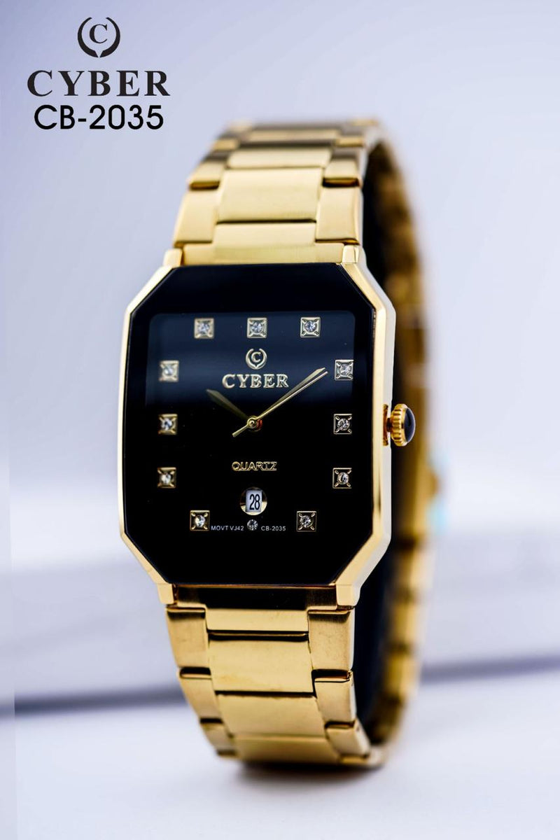 Cyber CB-2035 Quartz Watch with Gold Accents & Date Display | Elegant Men's Watches UAE