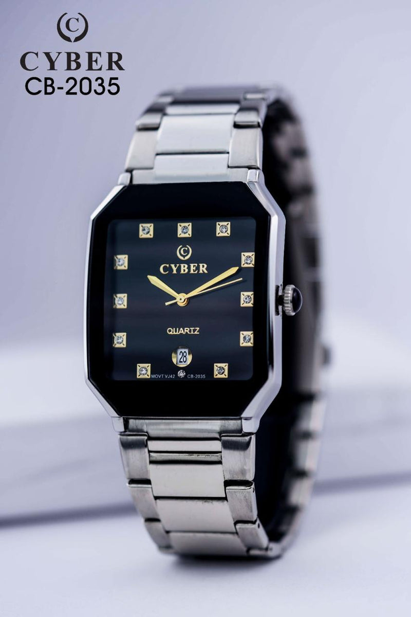 Cyber CB-2035 Quartz Watch with Gold Accents & Date Display | Elegant Men's Watches UAE