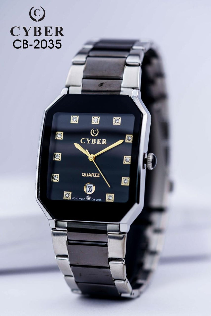 Cyber CB-2035 Quartz Watch with Gold Accents & Date Display | Elegant Men's Watches UAE