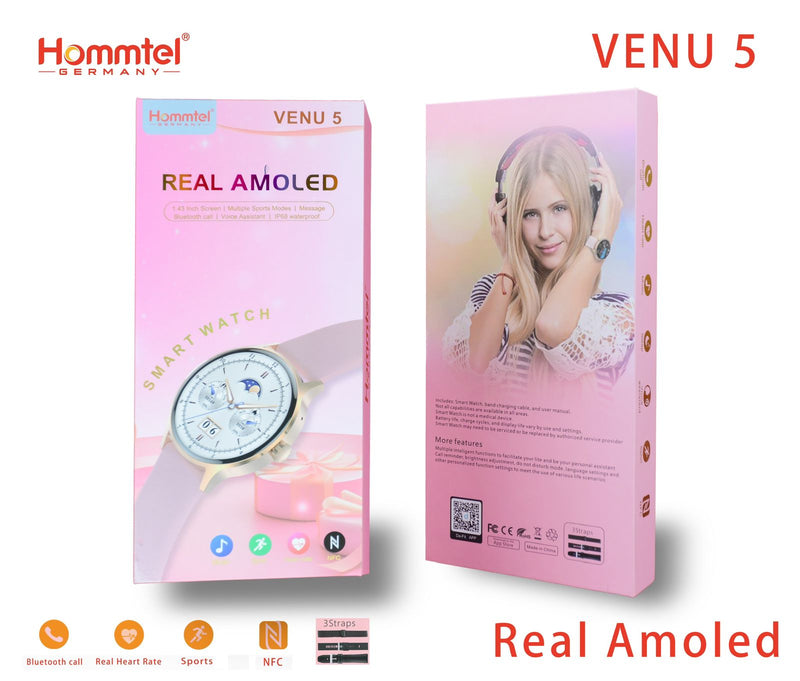 VENUS 5 Smartwatch by Hommtel - Real AMOLED Display with NFC and Heart Rate Monitor