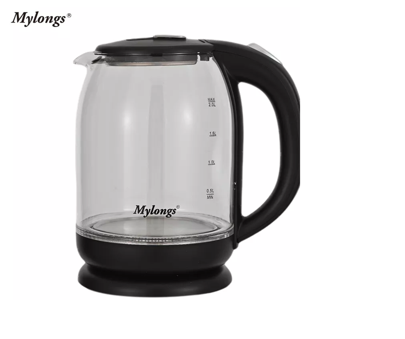 Mylongs Glass Electric Kettle: 2L Capacity, 360° Swivel Base