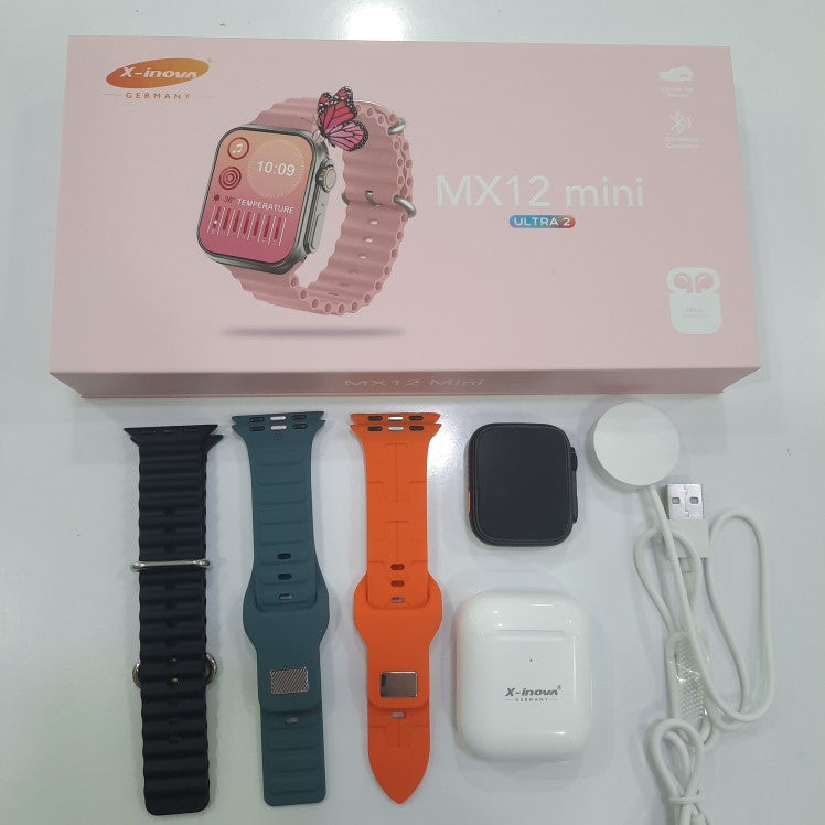 MX12 Mini ULTRA 2 Kids Smartwatch with Multi-Color Bands and Wireless Charging - Stay Connected & Safe